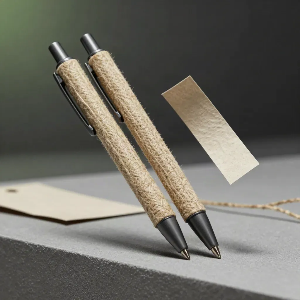 Two hemp pens and a refill float in a premium studio hero shot on a soft neutral backdrop.